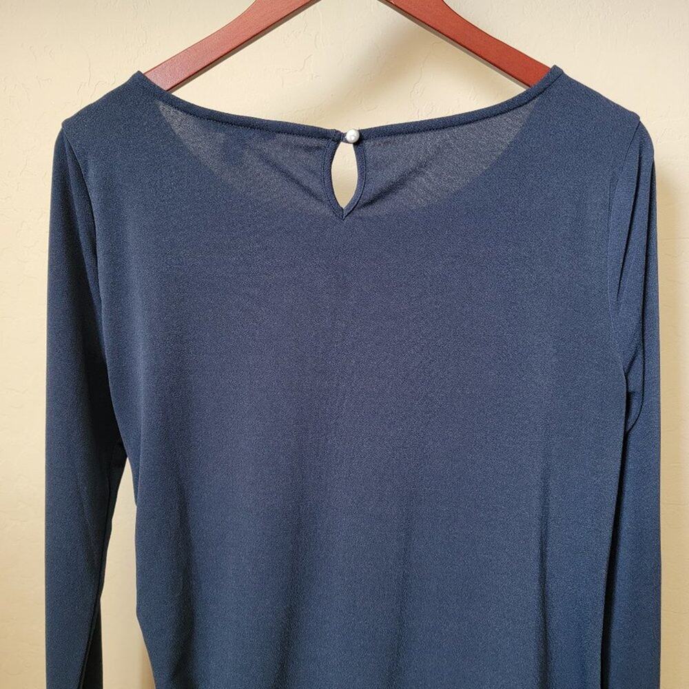 Banana Republic Petite Ruched Long Sleeve Navy Blue Top - Picture 8 of 12